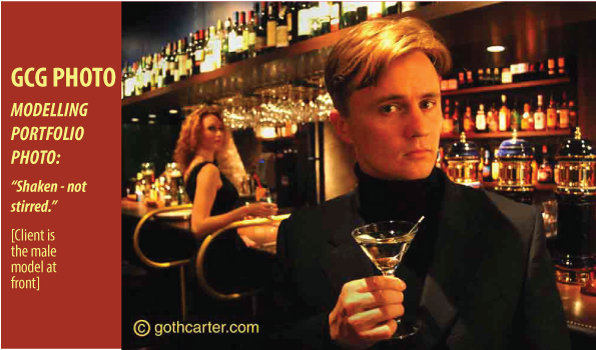 GOTH Carter Model's portfolio photos. James Bond style 'Shaken, not stirred!'. [Osaka. Japan. 2006]